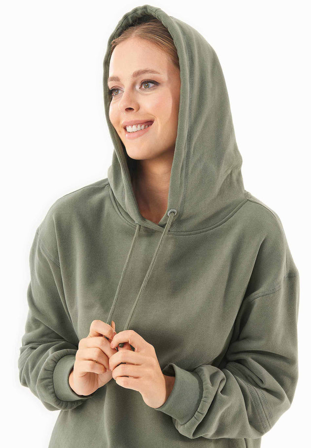 Balloon Sleeve Organic Cotton Hoodie Mid Green