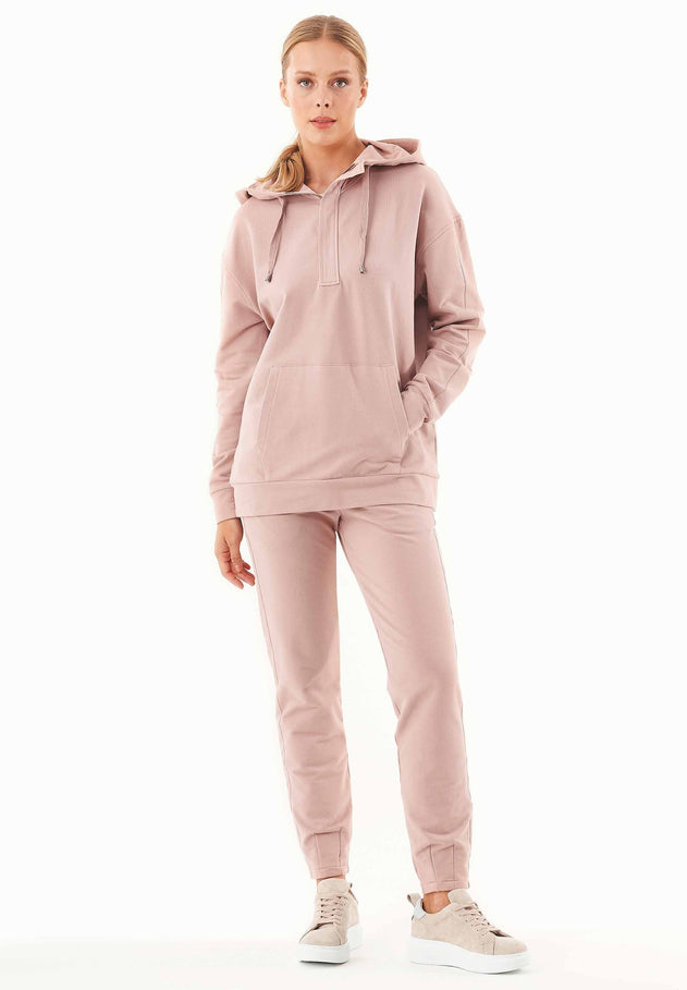 Women's Half-Zip Organic Cotton Hoodie Misty Rose