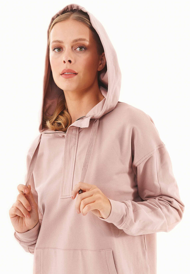 Women's Half-Zip Organic Cotton Hoodie Misty Rose
