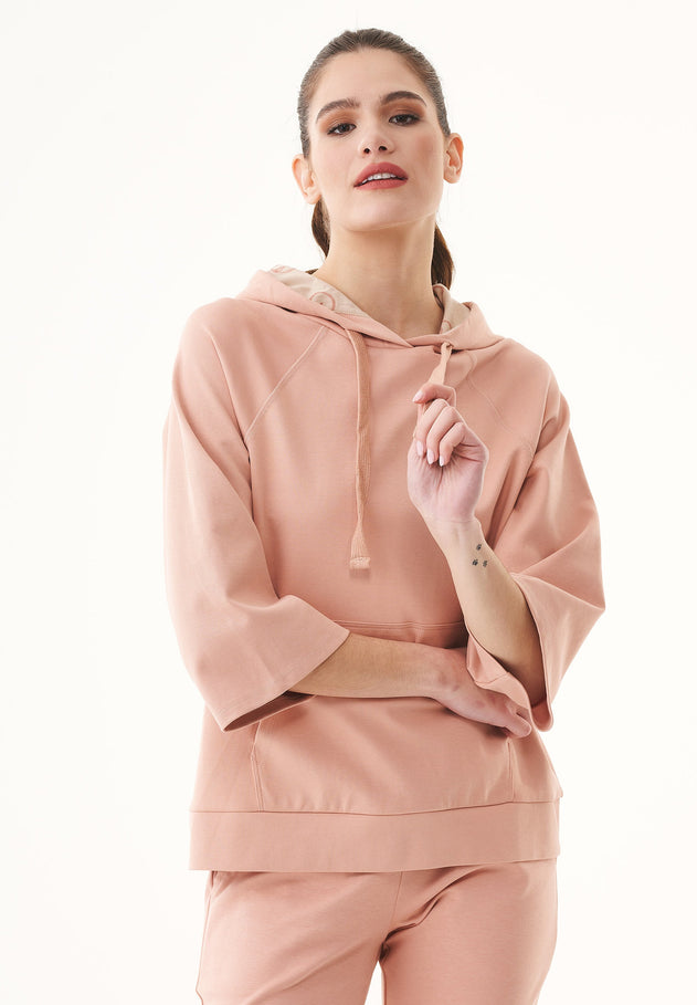 3/4 Sleeve Organic Cotton Hoodie Dusty Blush