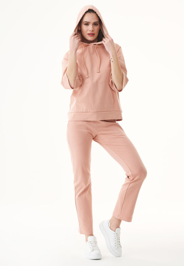 3/4 Sleeve Organic Cotton Hoodie Dusty Blush