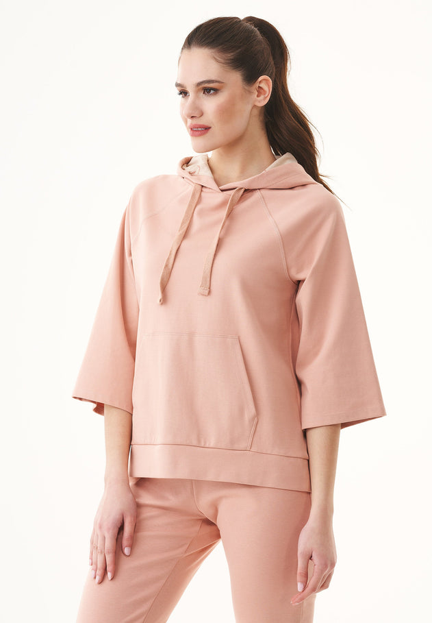 3/4 Sleeve Organic Cotton Hoodie Dusty Blush