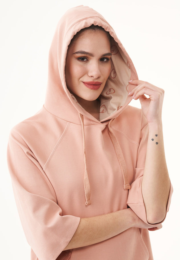 3/4 Sleeve Organic Cotton Hoodie Dusty Blush