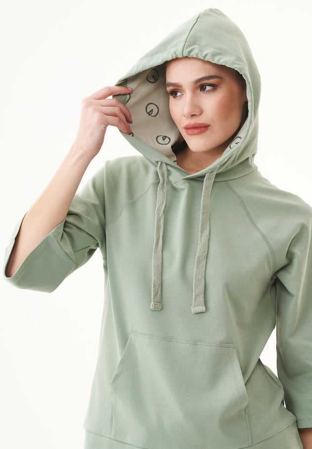 3/4 Sleeve Organic Cotton Hoodie Dusty Olive
