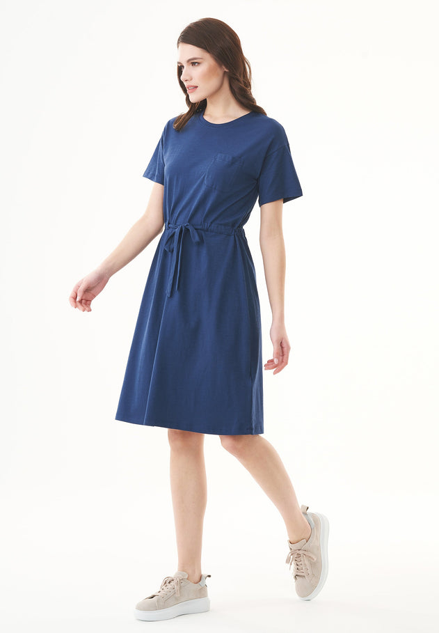 Slub Jersey Dress With Chest Pocket Navy