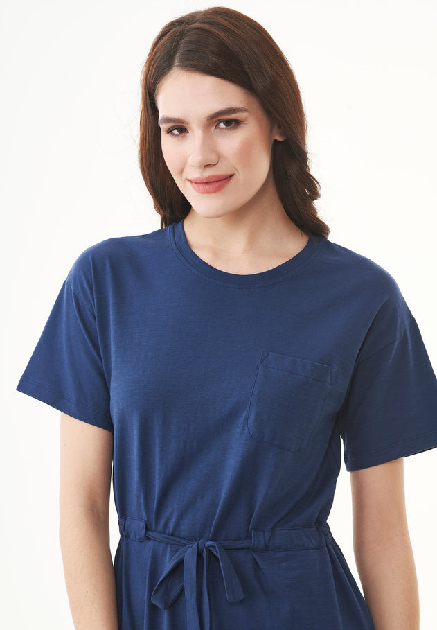 Slub Jersey Dress With Chest Pocket Navy