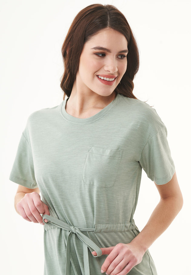 Slub Jersey Dress With Chest Pocket Water Green