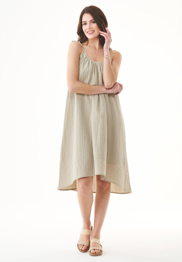Spaghetti Strap Organic Cotton Summer Dress Green Tint