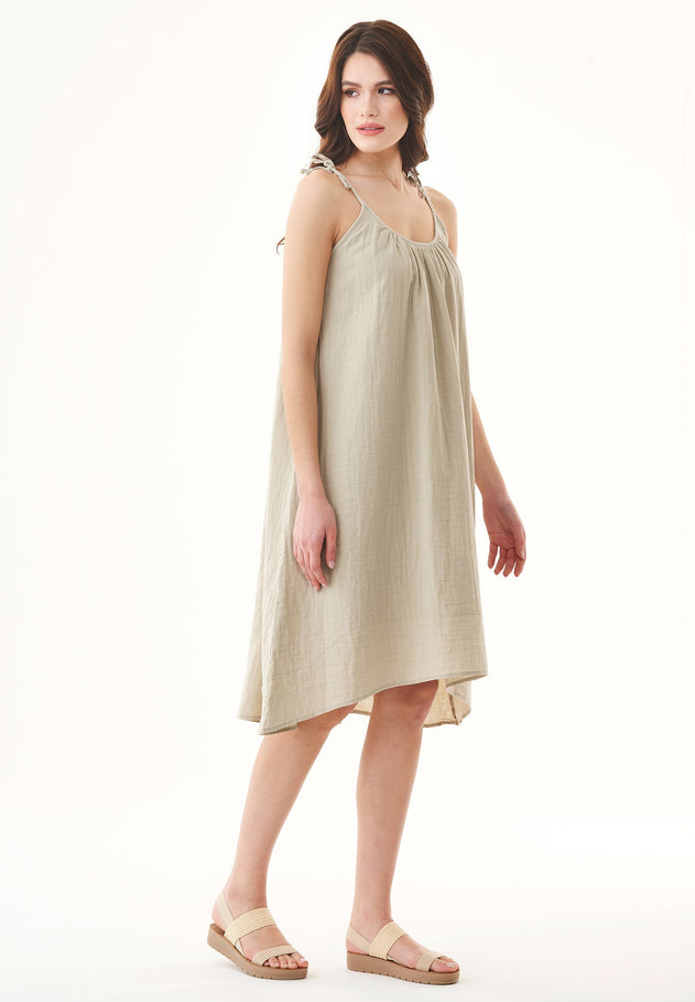 Spaghetti Strap Organic Cotton Summer Dress Green Tint