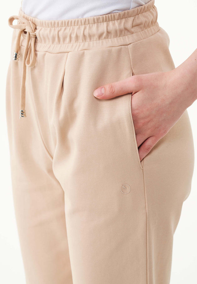 Women's Light Organic Cotton Interlock Sweatpants Soft Beige