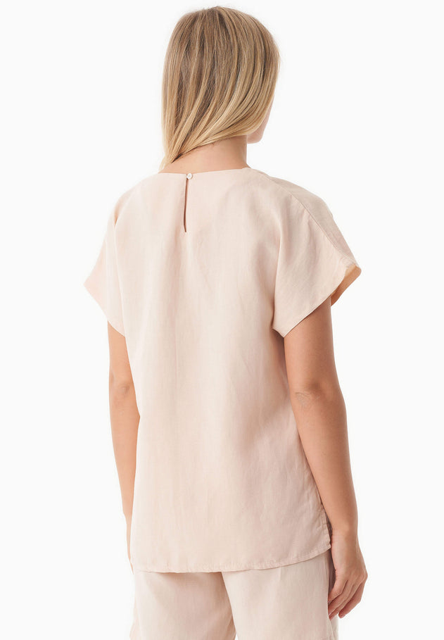 Linen-Lyocell Blend V-Neck Blouse Soft Beige