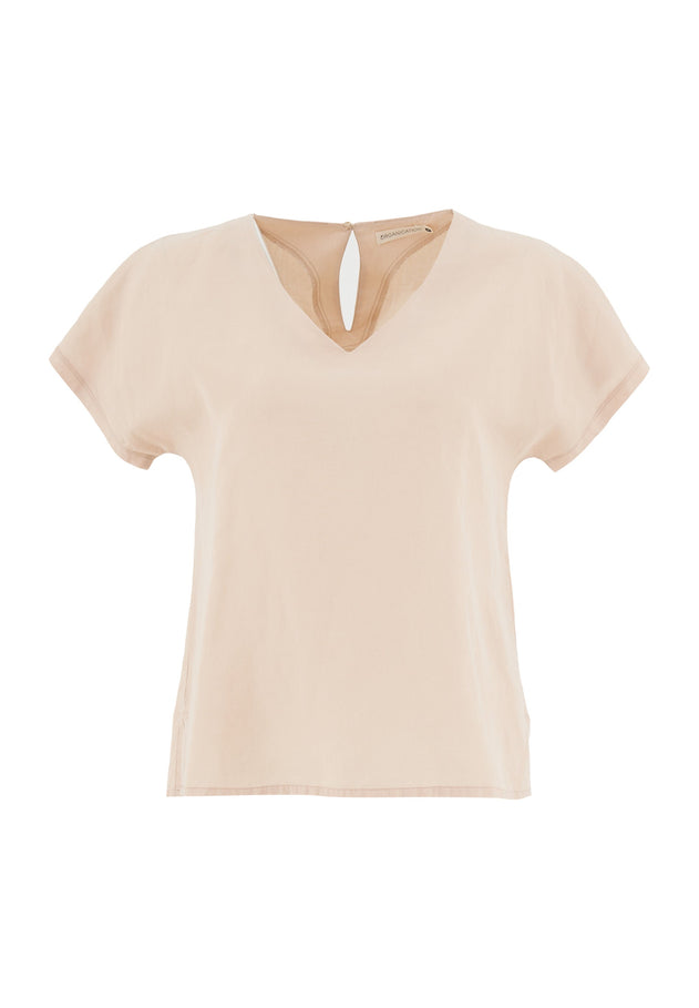 Linen-Lyocell Blend V-Neck Blouse Soft Beige