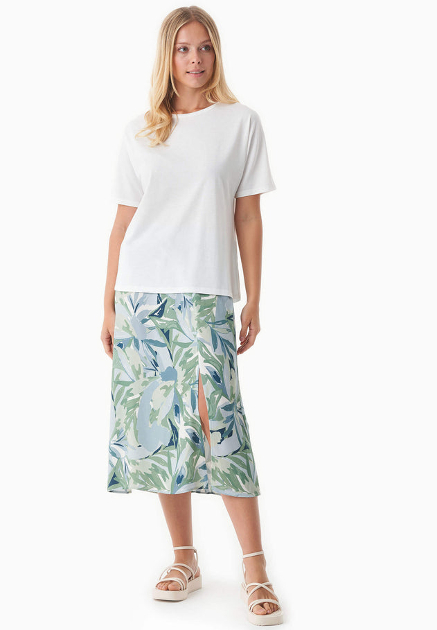 Patterned Viscose Midi Skirt Abstract Leaf