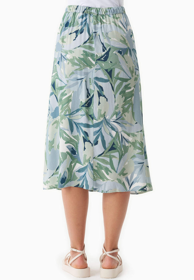 Patterned Viscose Midi Skirt Abstract Leaf