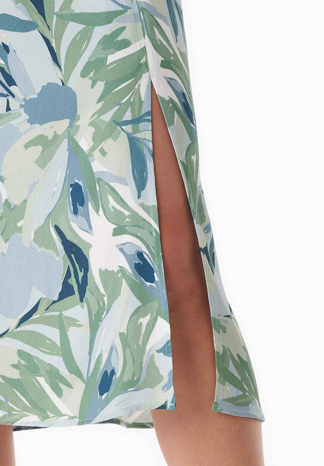 Patterned Viscose Midi Skirt Abstract Leaf