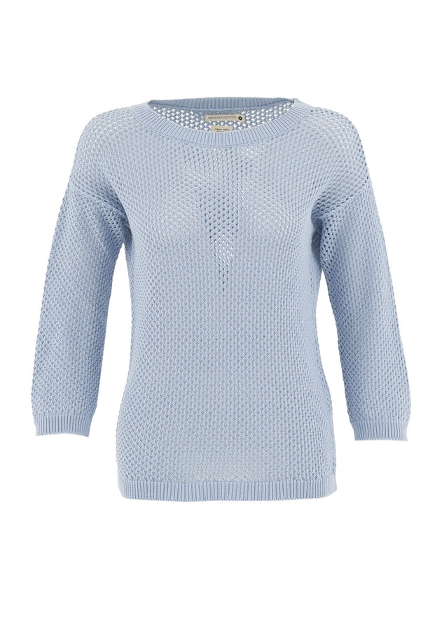 3/4 Sleeve Open Knit Sweater Ice Blue