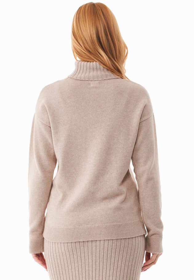 Wool Blend Turtleneck Knit Beige Melange