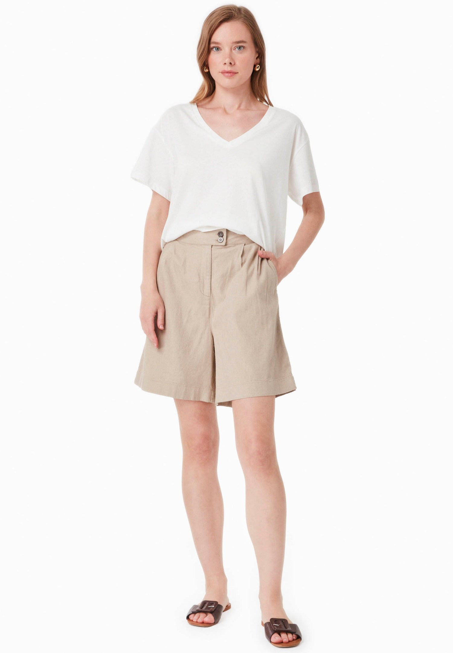 Linen Blend Shorts Sand