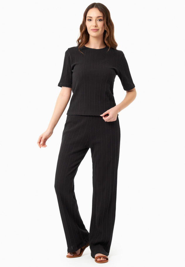 Jacquard Rib Pants Black