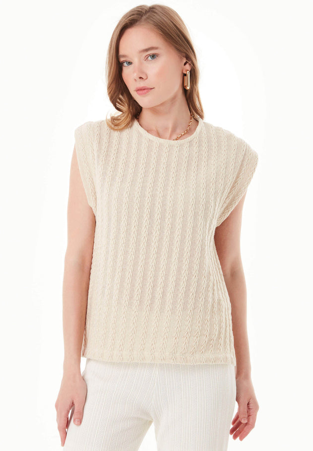 Fantasy Cotton Knit Short Sleeve Top Natural