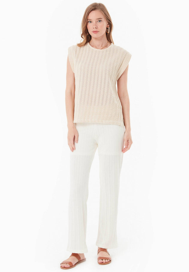 Fantasy Cotton Knit Short Sleeve Top Natural