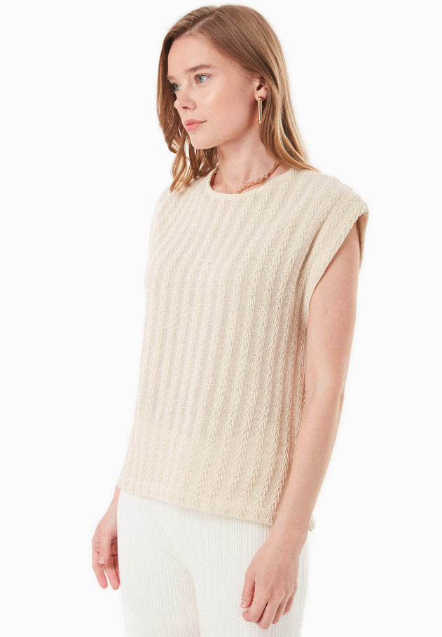 Fantasy Cotton Knit Short Sleeve Top Natural