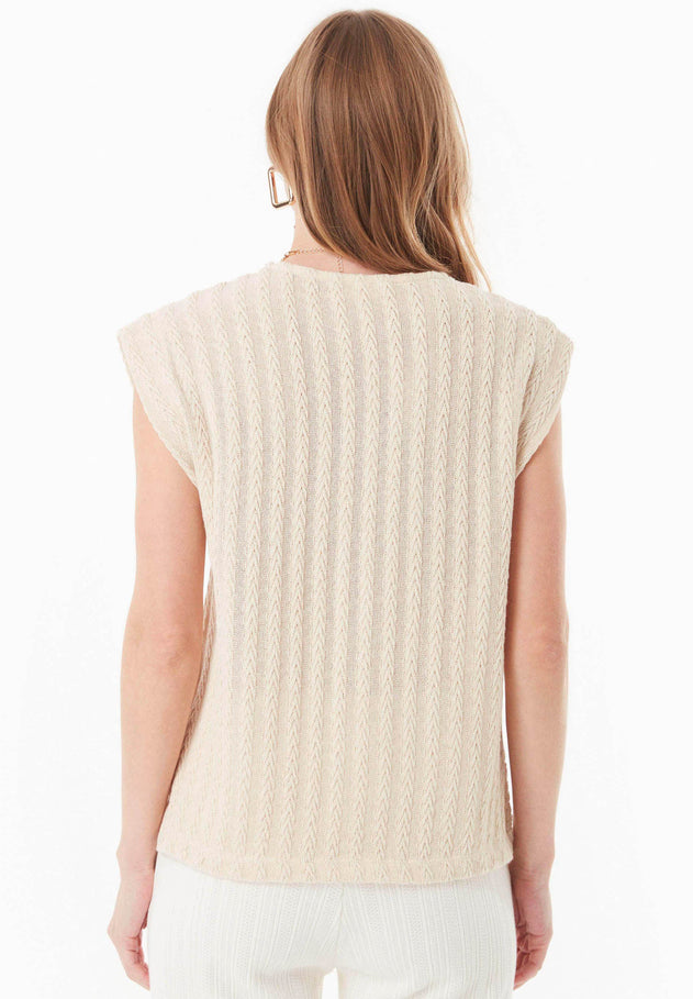 Fantasy Cotton Knit Short Sleeve Top Natural