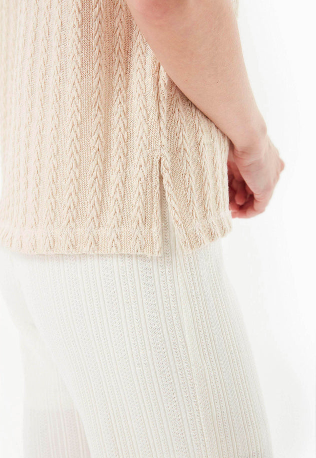 Fantasy Cotton Knit Short Sleeve Top Natural