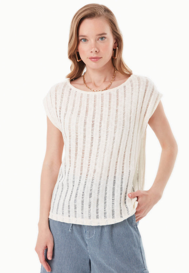 Fantasy Knit Short Sleeve Top Natural