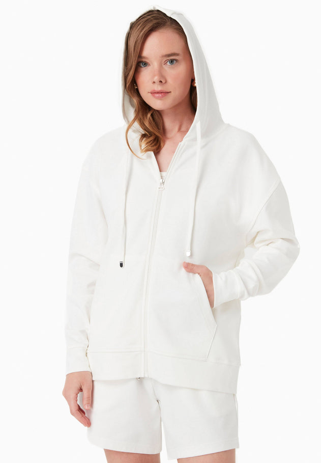 Women's Modal Blend Zipper Hoodie Off White
