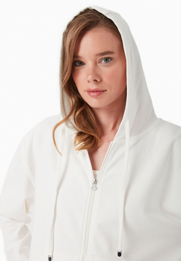 Women's Modal Blend Zipper Hoodie Off White