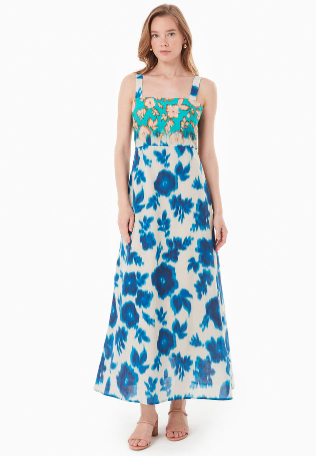 Organic Cotton Voile Summer Dress Blurry Flowers