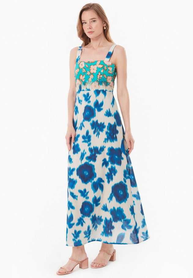 Organic Cotton Voile Summer Dress Blurry Flowers