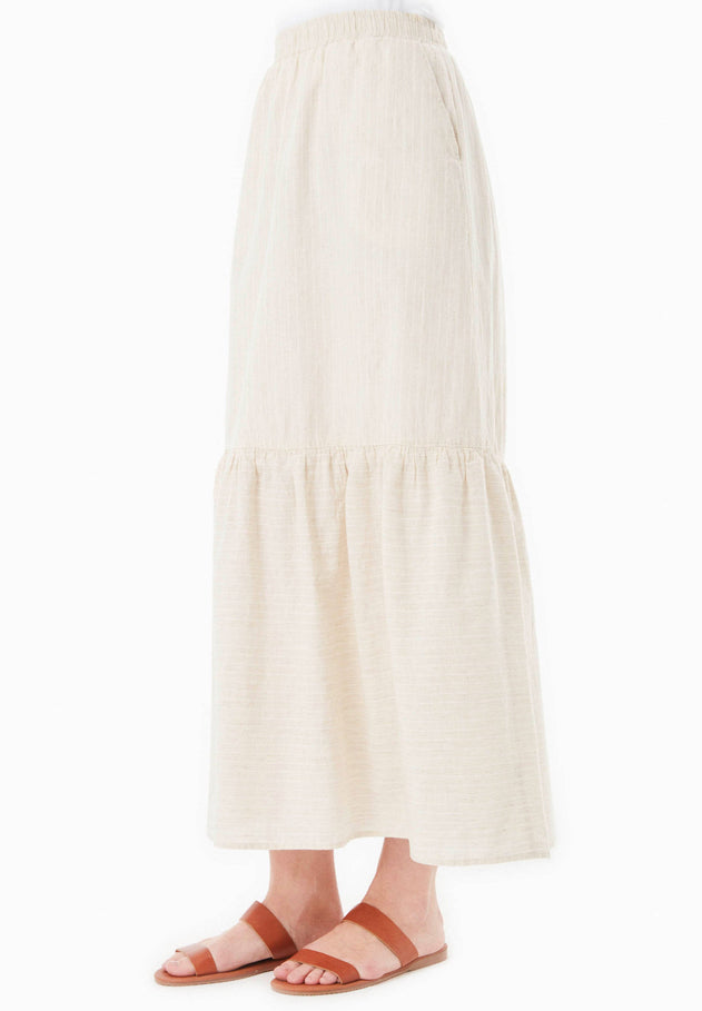 Striped Long Tiered Skirt Natural/Off White