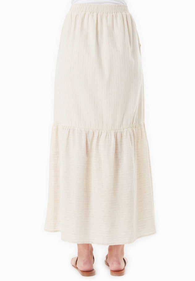 Striped Long Tiered Skirt Natural/Off White