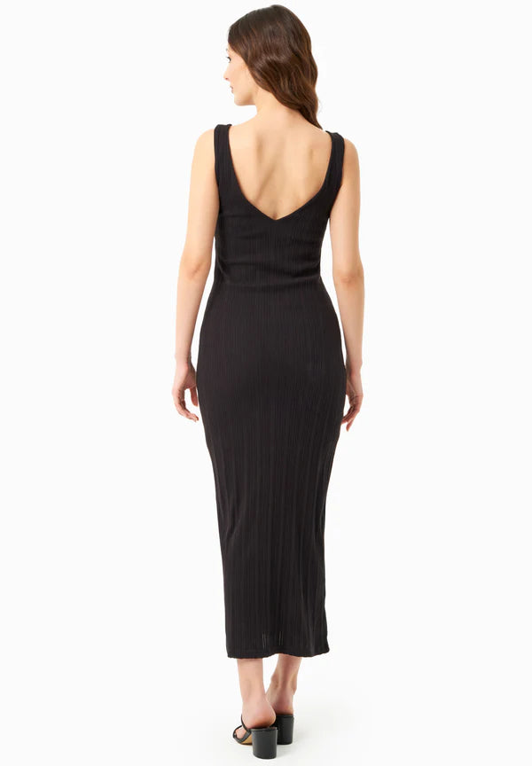 Jacquard Rib V-Neck Dress Black