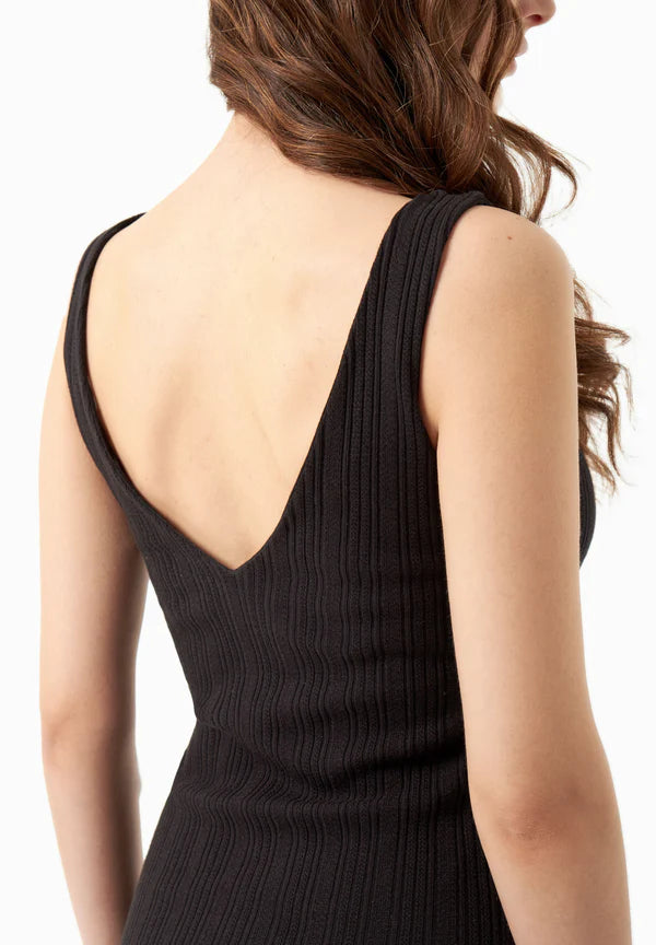 Jacquard Rib V-Neck Dress Black