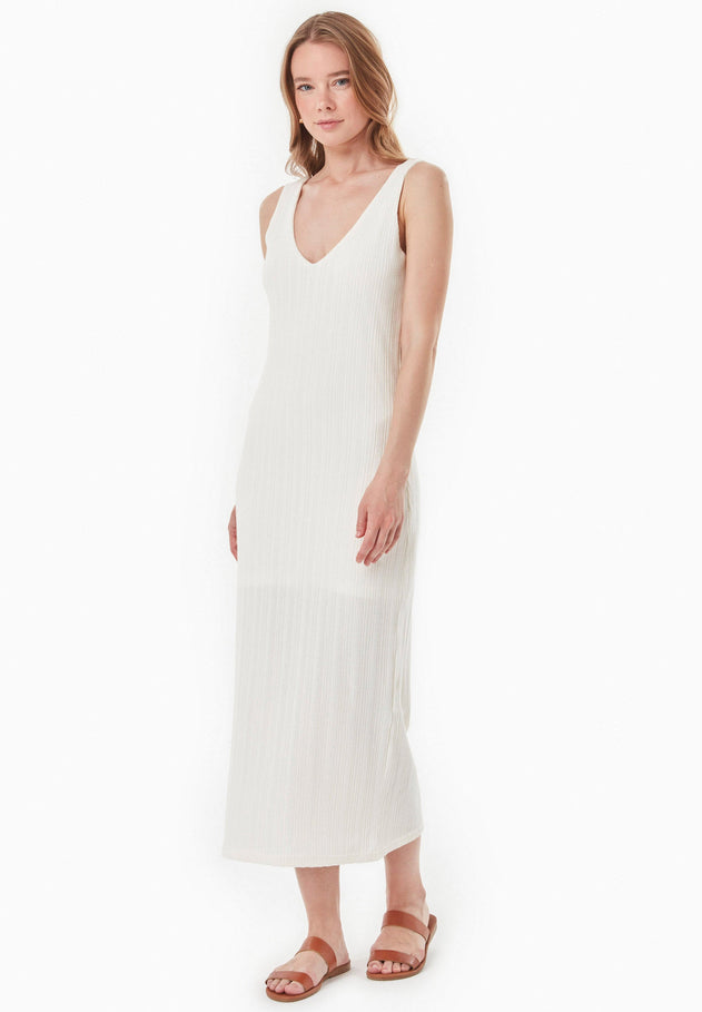 Jacquard Rib V-Neck Dress Off White