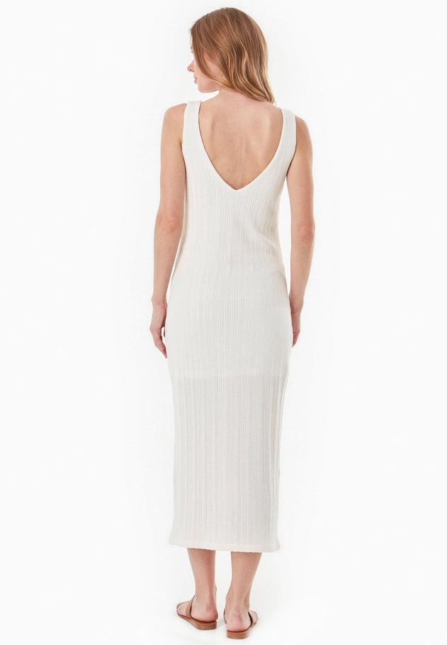 Jacquard Rib V-Neck Dress Off White