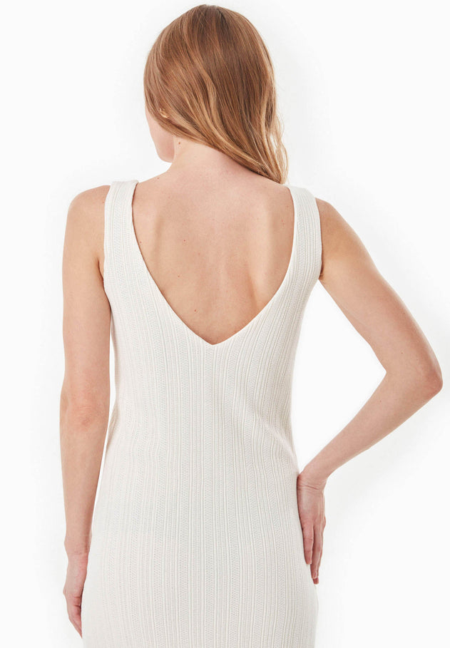 Jacquard Rib V-Neck Dress Off White