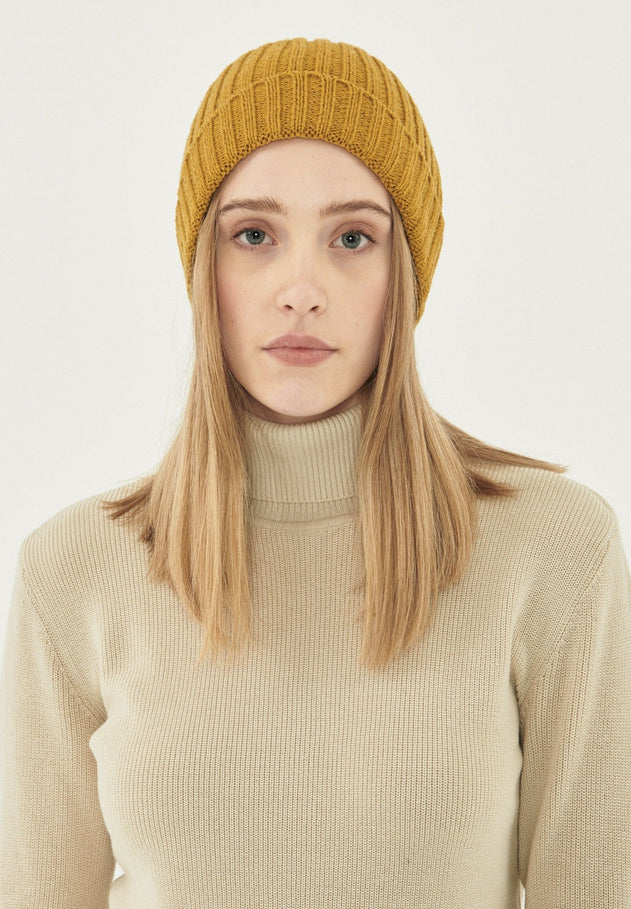Wide Rib Merino Wool Blend Beanie Tobacco