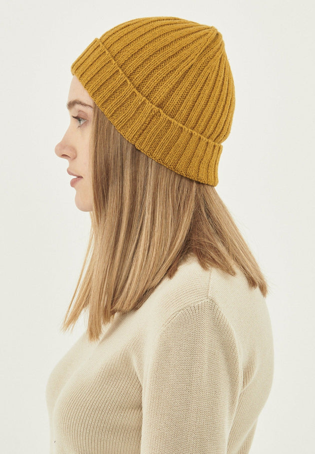 Wide Rib Merino Wool Blend Beanie Tobacco
