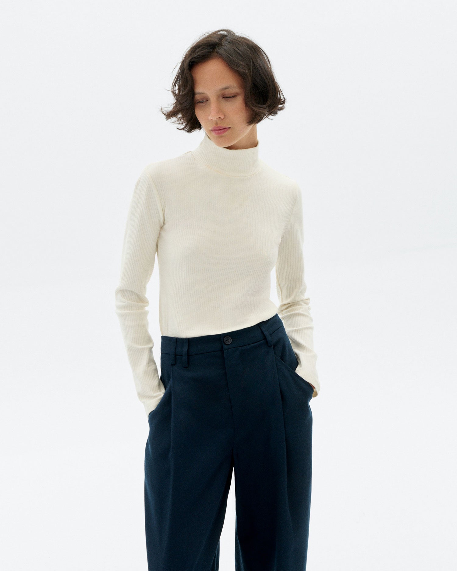 Aine Turtleneck Top White Hemp