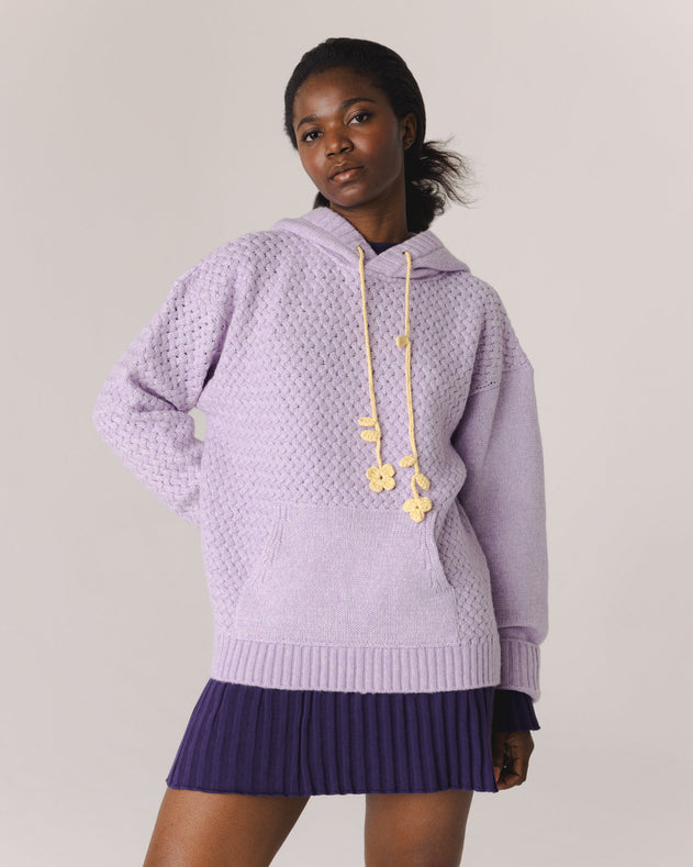 Žilvinas Merino Wool Hoodie Lilac / Black Flower