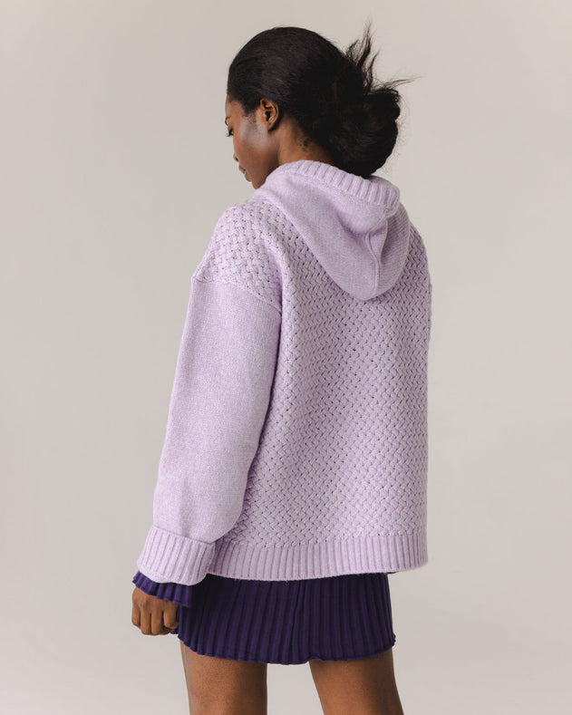 Žilvinas Merino Wool Hoodie Lilac / Black Flower