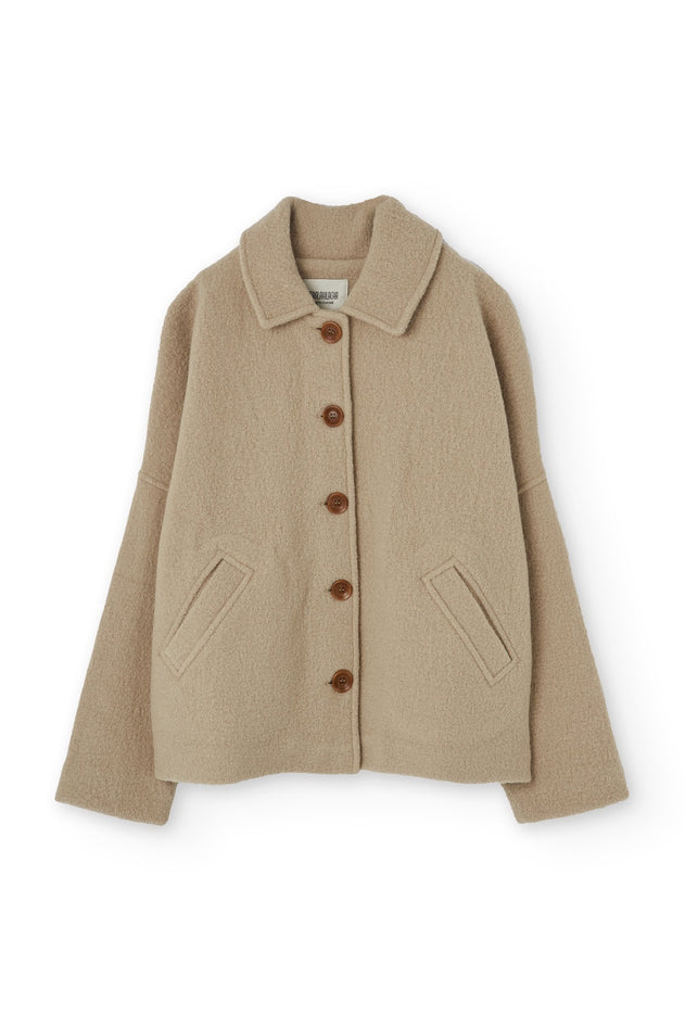 Merino Wool Short Coat in Beige