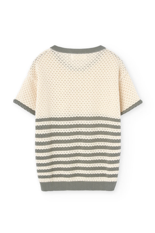 Hadara Short Sleeve Knitted Top Blue Sailor Stripes