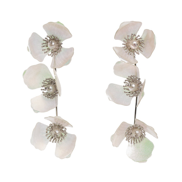 Triple Apple Flower Stud Earrings White