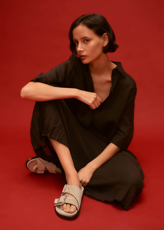 Alba Leather Sandals Suede Beige