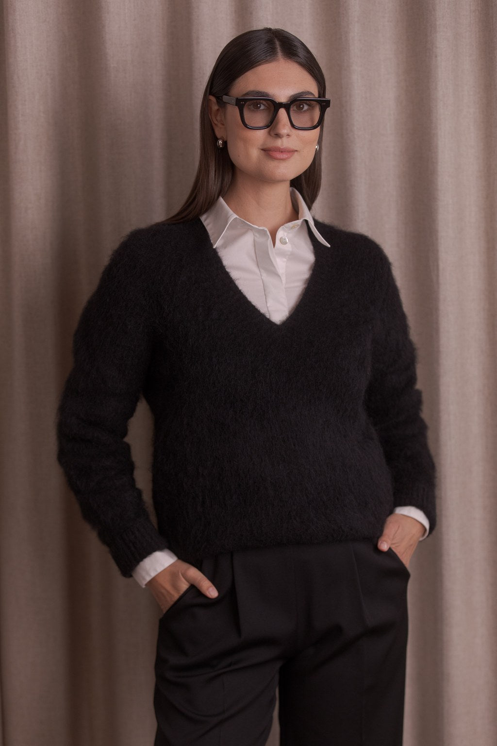 V-Neck Alpaca Blend Sweater Black